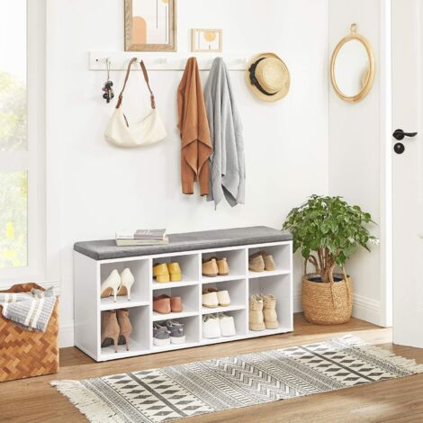 VASAGLE Panca Scarpiera, Scaffale Portascarpe a 10 Scomparti, Organizzatore Portaoggetti, con Sedile Imbottito, per Ingresso, 104 x 30 x 48 cm, Bianco da SONGMICS