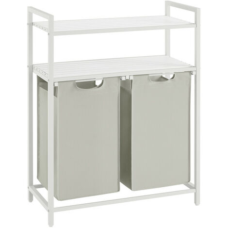 Vasagle – Panier à linge 2 compartiments 46L – Tissu Oxford, cadre en métal – Dimensions 73x33x92 cm – 2 étagères pour rangement pratique