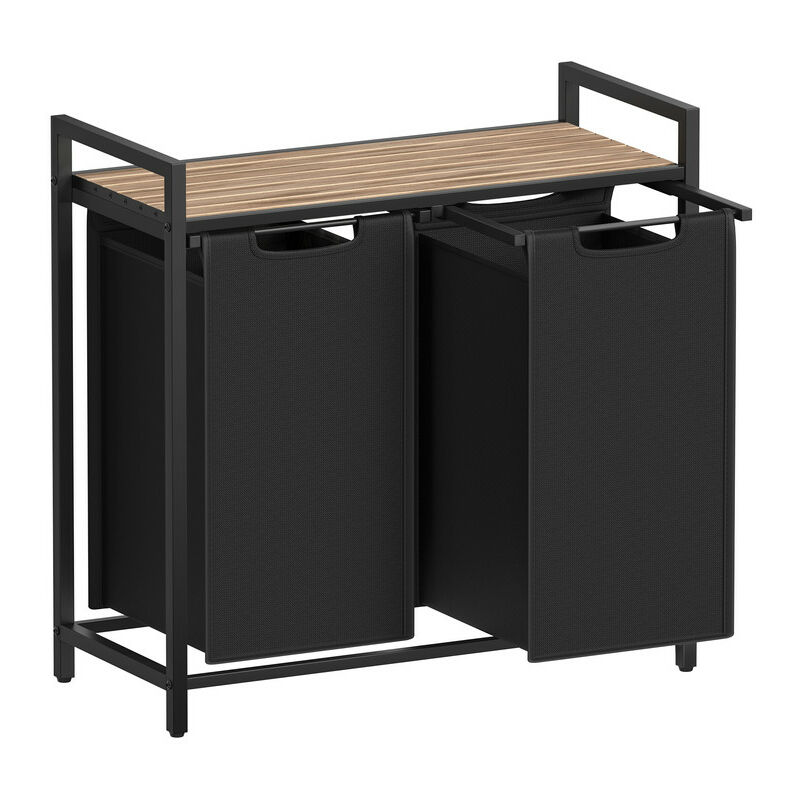 Panier à Linge, Corbeille à Linge Sale, Rangement 2 Compartiments, 2 Sacs Amovibles en Tissu Oxford, Étagère, Cadre en Métal, 2 x 46L, 73 x 33 x 72