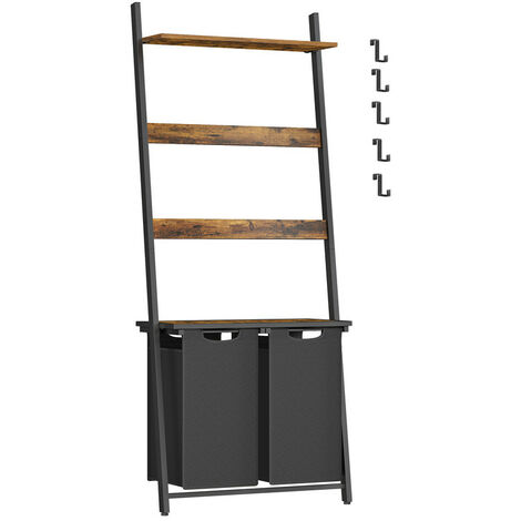 Vasagle – Panier à linge double 2 x 46L – 73 x 33 x 177 cm – Panneau d'aggloméré et acier – 2 sacs amovibles et porte-serviettes