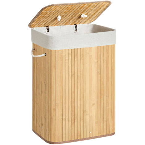 Vasagle – Panier à linge en bambou pliable 72L – Dimensions 40 x 30 x 60 cm – Sac amovible lavable – 3 poignées – Couleur naturelle – LCB10Y
