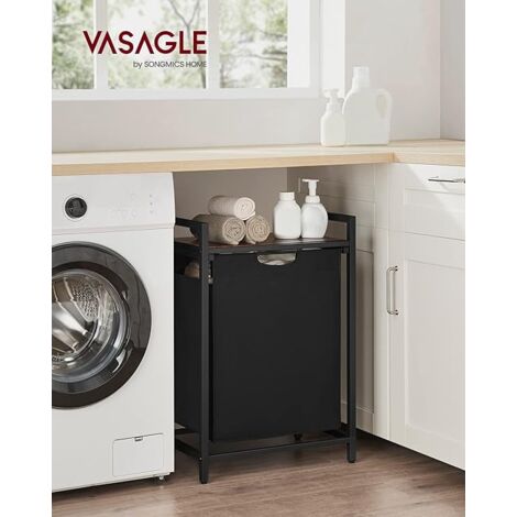 Vasagle – Panier à linge en tissu Oxford – Sac amovible et lavable – Cadre en métal – 65L – 50 x 33 x 72 cm – Marron rustique et noir