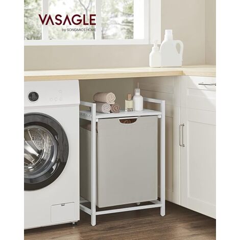 Vasagle – Panier à linge 65L en tissu Oxford – Cadre en métal – Dimensions 50 x 33 x 72 cm – Sac amovible et lavable – Blanc