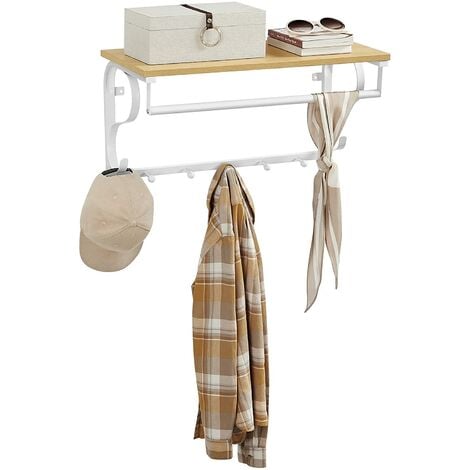 VASAGLE Perchero de Pared con Ganchos, Estante de Pared, Estante Mural de Almacenamiento, Estante de Pared con Barra Colgante, 5 Ganchos, para Entrada, Vestíbulo por SONGMICS