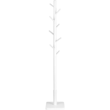 VASAGLE Perchero, Soporte de Madera Maciza para Abrigos, con 8 Ganchos para Sombreros, Bolsas, Monederos, para Entrada, Pasillo, Ganchos y Postes de Madera de Caucho, Blanco por SONGMICS
