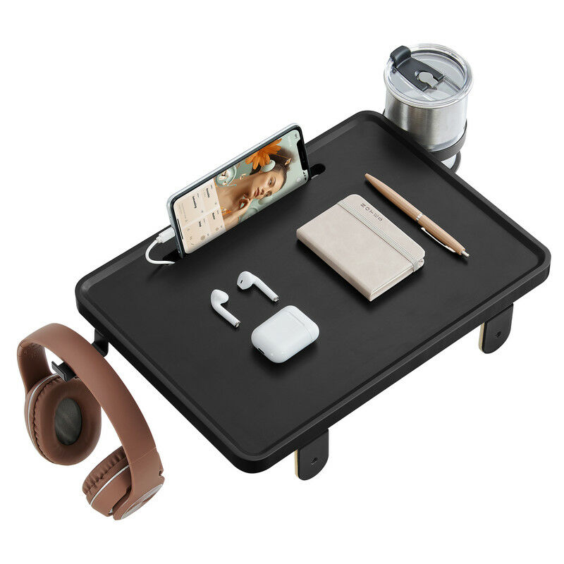 Plateau de Lit, Étagère de Lit, pour Lit Superposé, pour Lit Mezzanine, Emplacement pour Téléphone, Porte-Verre Rotatif, Crochet, Pinces Réglables,