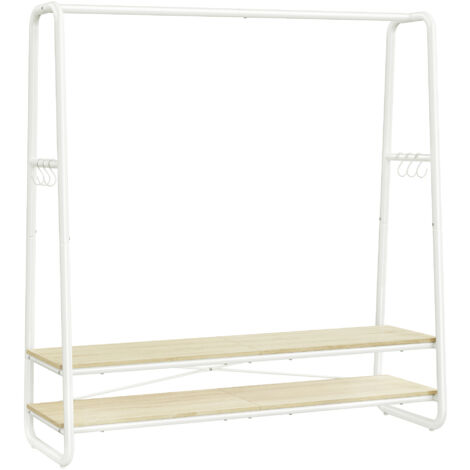 Vasagle – Portant à vêtements avec 2 étagères et 6 crochets en S – Cadre en acier – Dimensions 45 x 138 x 160 cm – Beige naturel et blanc mat