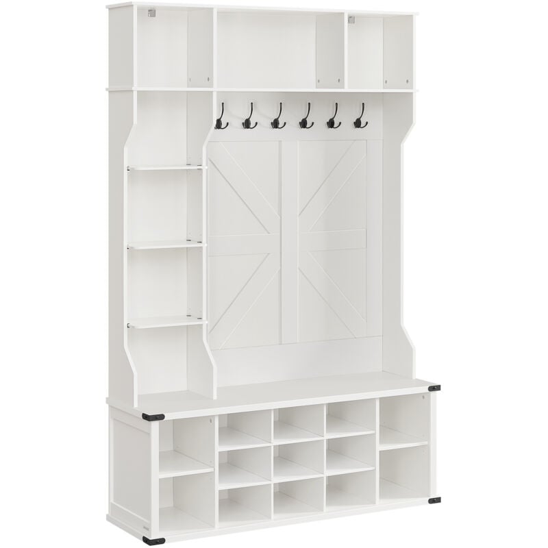 Vasagle - Porte-Manteau avec Banc à Chaussures, Meuble d'Entrée, Étagères Réglables, 20 Compartiments, 6 Crochets, Autoportant, pour Entrée, Couloir,