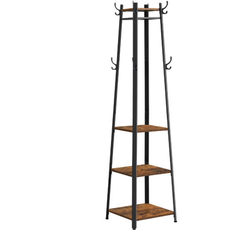 Vasagle – Porte-manteau sur pieds avec 8 doubles crochets – 4 étagères en aggloméré – Cadre en métal noir – Dimensions 43x43x180cm