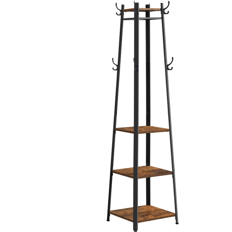 VASAGLE Porte-manteaux vintage, Vestiaire, Portant à vêtements, avec étagère à 3 niveaux, crochets et tringles, Armature métallique stable, Style
