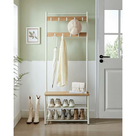 Vasagle – Portemanteau avec banc et étagères à chaussures 32 x 70 x 175 cm – Panneaux d’aggloméré et acier – Capacité de charge 80 kg – HSR041W09