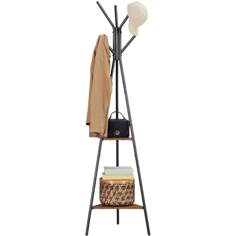 Vasagle – Portemanteau sur pieds – Armature en acier noir – Étagères en bois de hêtre – Dimensions 49x49x179 cm – Charge 10 kg par étagère