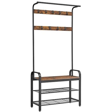 Vasagle – Portemanteau vestiaire avec banc et étagère à chaussures – Dimensions 84 x 33,7 x 183 cm – Acier et aggloméré – Capacité 90 kg – HSR400B01
