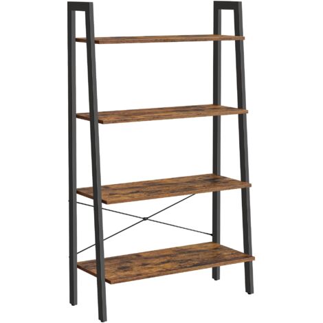 VASAGLE Scaffale a Scala, Libreria a 4 Ripiani, Scaffale Portaoggetti, per Soggiorno Camera da Letto Cucina Studio, Stile Industriale, Struttura in Acciaio, Marrone Vintage e Nero LLS144B01
