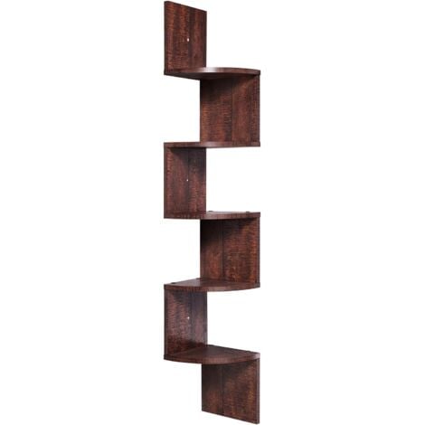 VASAGLE Scaffale Angolare a Parete con 5 Ripiani, Mobile di Legno per Cucina, Camera da Letto, Soggiorno, Studio, Colore Noce da SONGMICS LBC20BY