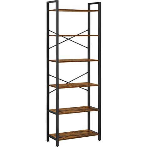 VASAGLE Scaffale Portaoggetti a 6 Ripiani, Libreria con Struttura in Acciaio, per Soggiorno, Ufficio, Studio, Corridoio, Altezza di 186 cm, Stile Industriale, Marrone Vintage e Nero LLS062B01 - Marrone Vintage e Nero