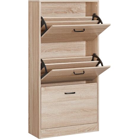 VASAGLE Scarpiera con 3 Ante a Ribalta, Portascarpe con 3 Vani in Legno, Perfetto per Stretto Corridoio, Salotto, Soggiorno, Camera da Letto, 60 x 24 x 120 cm (L x P x A), Marrone Vintage da SONGMICS LBC030X01