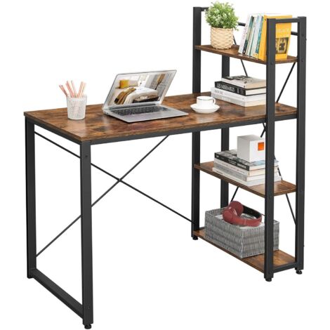 VASAGLE Schreibtisch, 120 cm langer Computertisch mit Regalböden rechts oder links, Bürotisch, Arbeitszimmer, Homeoffice, einfache Montage, stabil, Industrie-Design, Vintagebraun-schwarz by SONGMICS LWD48X - Rustique et Noir