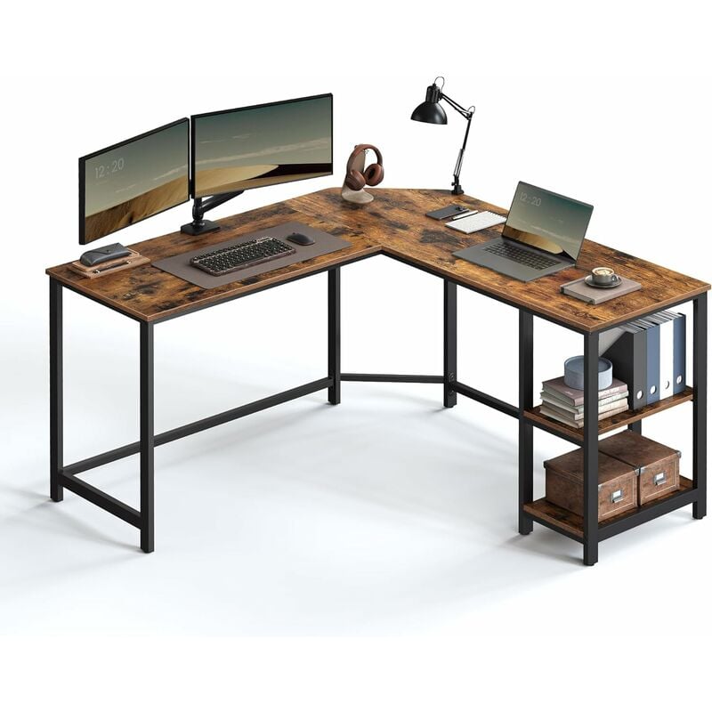 Songmics - VASAGLE Schreibtisch, L-förmiger Computertisch, Eckschreibtisch mit 2 Ablagen, platzsparender Bürotisch im Industrie-Design, Gaming,