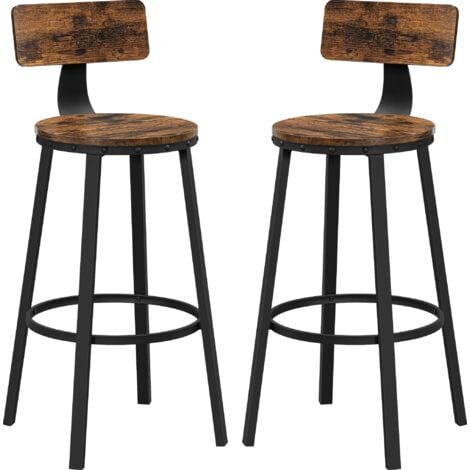VASAGLE Set di 2 Sgabelli Alti, Sgabelli da Bar con Schienale, Sgabelli Cucina, Struttura in Acciaio, Montaggio Facile, Sedile Alta 73,2 cm, Stile Industriale, Marrone Vintage e Nero