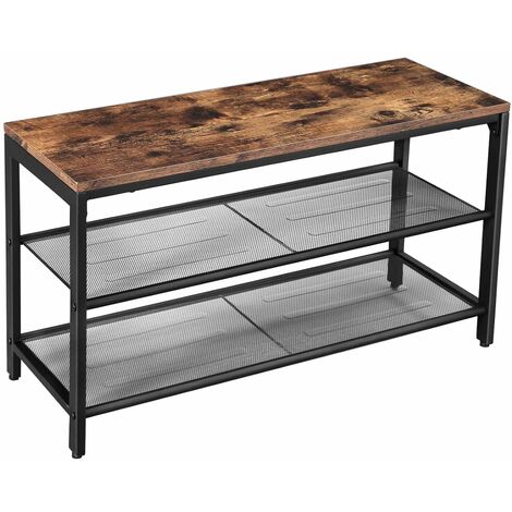 VASAGLE Shoe Bench with Seat, Shoe Rack with 2 Mesh Shelves, Shoe Storage Organiser for Hall Entryway, Metal, Industrial, Rustic Brown by SONGMICS LBS74X - Rustic Brown