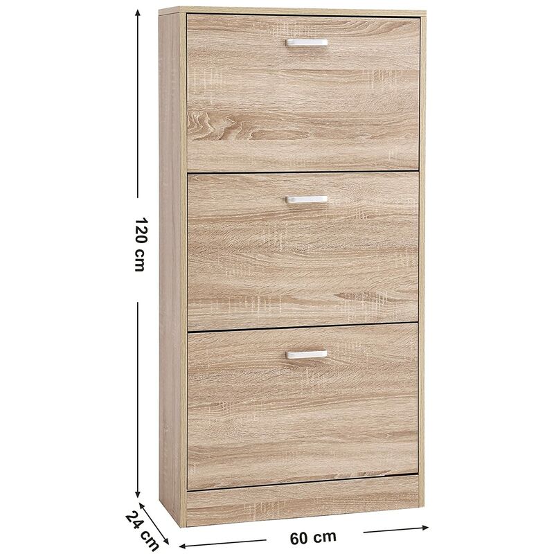 Vasagle Shoe Cabinet With 3 Flip Doors 3 Tier Wooden Storage Cupboard Perfect For Narrow Entrance Hallway Living Room Bedroom 60 X 24 X 120 Cm L X W X H Oak By Songmics Lbc03nl