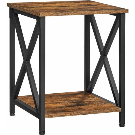main image of "VASAGLE Side Table, End Table with X-Shape Steel Frame and Storage Shelf, Nightstand, Farmhouse Industrial Style, 40 x 40 x 50 cm, Rustic Brown and Black by SONGMICS LET277B01 - Rustic Brown and Black"