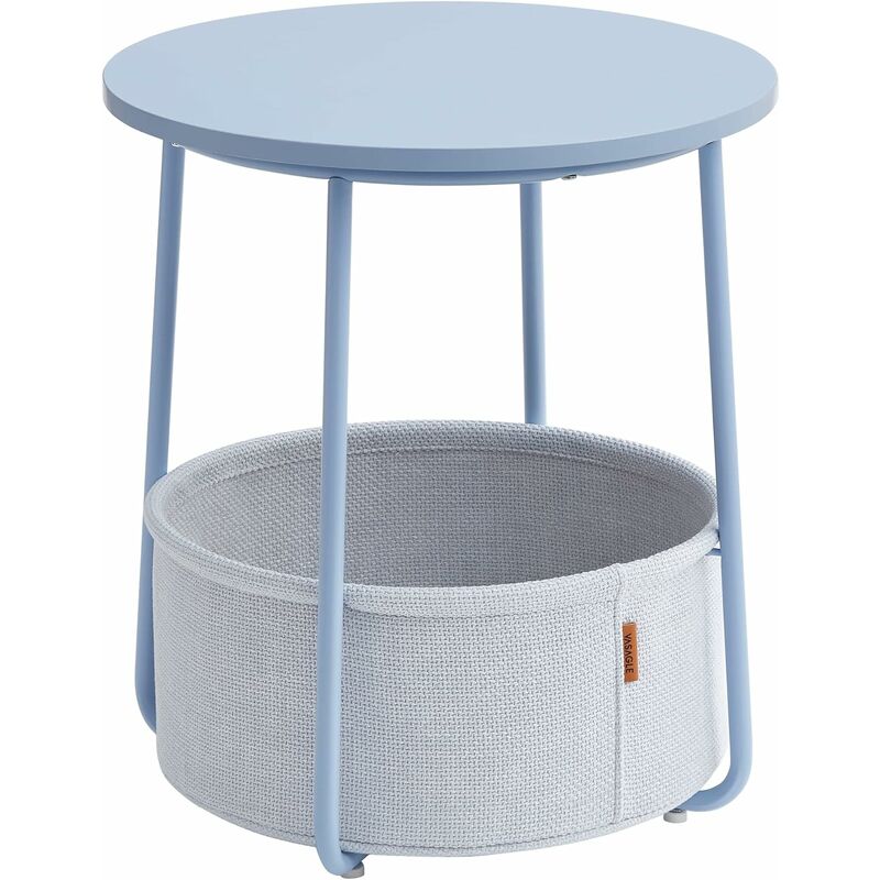Vasagle Side Table, Round End Table With Fabric Basket, Spacious, For Living Room Bedroom, Bedside Table, Modern Style, Powder Blue And Pastel Blue
