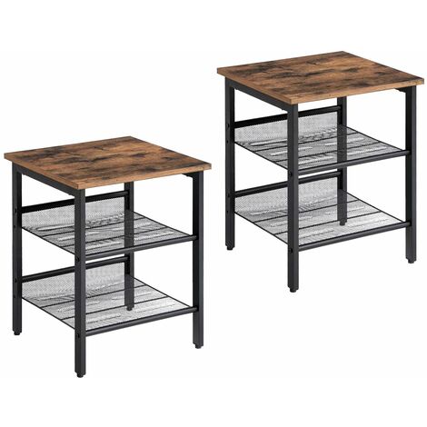 Vasagle Side Table Set Nightstand Industrial Set Of 2 Bedside Tables With Adjustable Mesh Shelves Living Room Bedroom Hallway Office Stable By Songmics Let24x