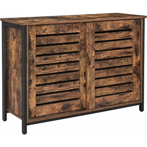 VASAGLE Sideboard, Kommode Schrank, Küchenschrank mit Schiebetüren, Wohnzimmer, Flur, Küche, Homeoffice, Stahlgestell, Industriestil, vintagebraun-schwarz von SONGMICS LSC081B01 - Vintagebraun-schwarz