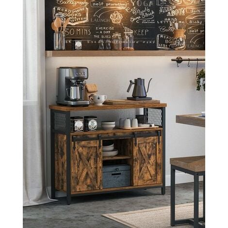 VASAGLE Sideboard, Küchenschrank, Aufbewahrungsschrank, mit 2 Schiebetüren, verstellbare Ablage, industriell vintagebraun-schwarz von SONGMICS LSC092B01 - vintagebraun-schwarz
