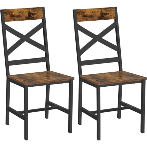 VASAGLE Silla de Comedor, Juego de 2 Sillas de Cocina, Estructura de Acero, Ergonómicas, Estilo Industrial, para Salón Cocina, Marrón Rústico y Negro por SONGMICS