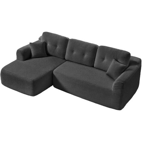 VASAGLE Sofa d’Angle Modulable, Canapé 3 Places Sans Montage, Grande Méridienne Gauche, pour Salon ou Chambre, Gris