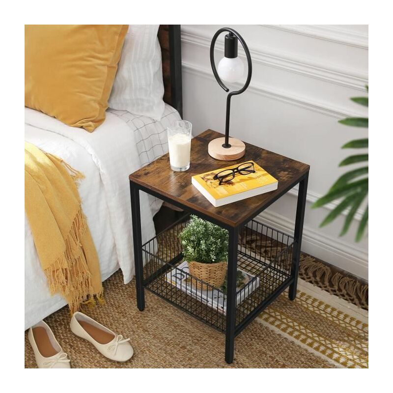 Vasagle Sofa Side Table End Table Nightstand With Wire Basket For Bedroom Living Room Simple Structure Stable Industrial Style Rustic Brown And Black By Songmics Let35bx