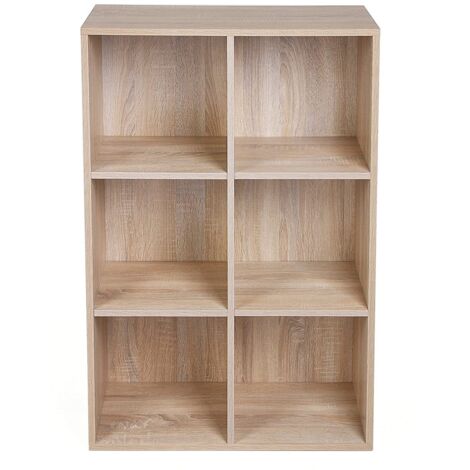 VASAGLE SONGMICS Libreria Scaffale Mobiletto Armadietto Mobile in Legno Pannelli di Particelle a 3 Ripiani 6 Scompartimenti di Colore Quercia LBC203H, ingegnerizzato, Naturale, 6 Cubi (65.5L cm)