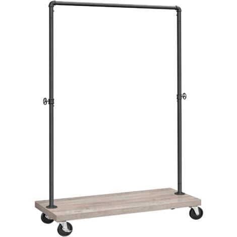 VASAGLE Stand Appendiabiti, Appendiabiti con Ruote e Ripiano, Carichi Pesanti, Stile Industriale, Barra Regge Fino a 90 kg, per Camera da Letto Lavanderia, Greige e Nero HSR065B02