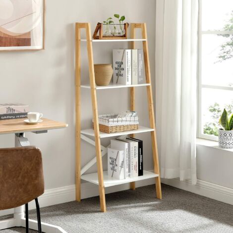 VASAGLE Standregal Leiterregal mit 4 Ebenen, mattweiß-naturfarben by SONGMICS LLS200N01 - Matte White and Natural Colour