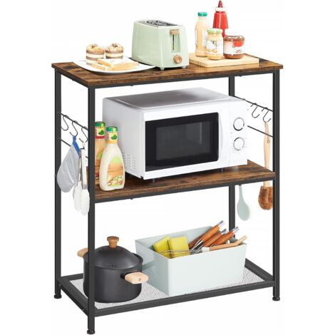 Vasagle – Support imprimante 80 x 40 x 90 cm – Étagère de rangement avec 3 étagères ouvertes et 6 crochets – Acier et aggloméré – Style industriel marron
