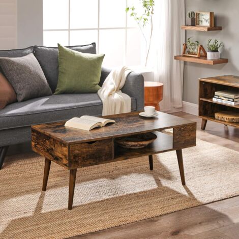 VASAGLE Table Basse avec rangements, tiroir, Compartiment Ouvert, Pieds Longs, pour Salon, Salle à Manger, 100 x 50 x 45 cm, Marron Rustique par SONGMICS LCT028X01 - Marron Rustique