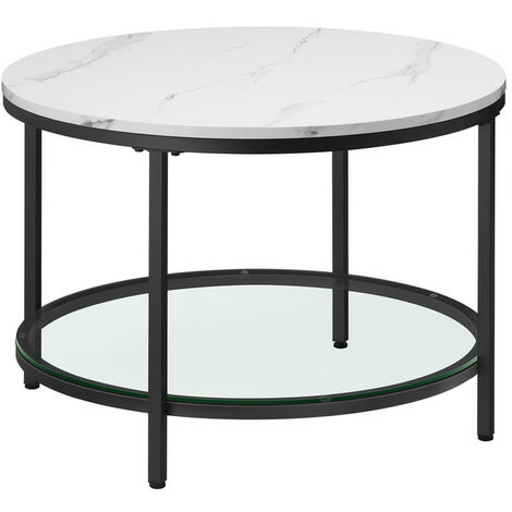 Vasagle – Table basse fixe en verre trempé – Plateau blanc marbré et pieds en acier noir – Dimensions 65 x 46 cm – Assemblage facile