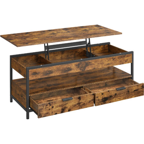 Vasagle – Table basse relevable 50 x 120 cm – Hauteur réglable 48-63 cm – Panneau d’aggloméré et acier – Marron rustique et noir d’encre