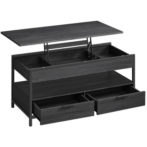 Vasagle – Table basse relevable avec tiroirs de rangement – Plateau ajustable 48-63 cm – Acier et aggloméré – Dimensions 50x100 cm – Gris anthracite et noir d'encre