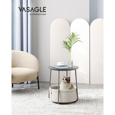 Vasagle – Table basse ronde 45x50cm – Panier en tissu polyester – Style moderne gris ciment et blanc nuage – Rangement pour petits espaces