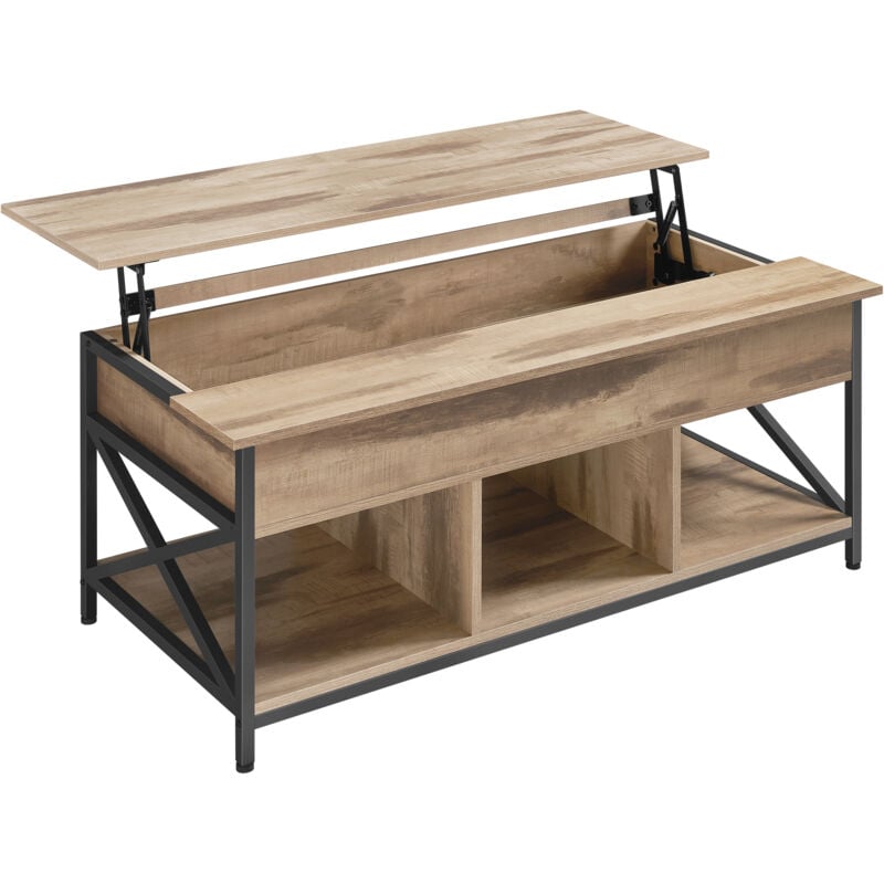 Vasagle - Table Basse, Table de Salon avec Plateau Relevable, avec Rangement Ouvert et Compartiment Caché, Barres en Forme de x, 60 x 120 x (48-62)