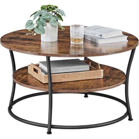 VASAGLE Table Basse, Table de Salon, Buffet Bas, 2 Niveaux, avec Étagère de Rangement, Montage Facile, Structure en Métal, Style Industriel, Marron Rustique par SONGMICS LCT80BX