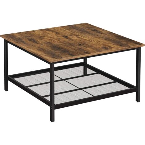 VASAGLE Table basse, Table de salon, grand dessus de table carré, cadre en acier robuste, avec étagère en maille, style industriel, pour salon, 80 x 80 x 45 cm Marron Rustique et Noir par SONGMICS LC - Marron Rustique et Noir