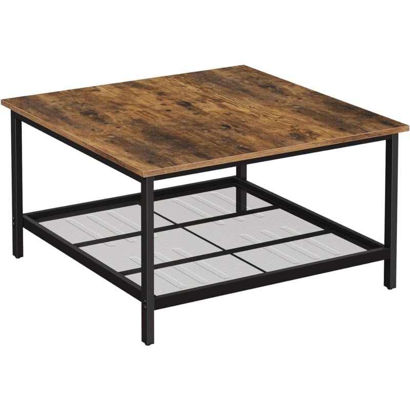 Vasagle - Table basse, Table de salon, grand dessus de table carré, cadre en acier robuste, avec étagère en maille, style industriel, pour salon, 80