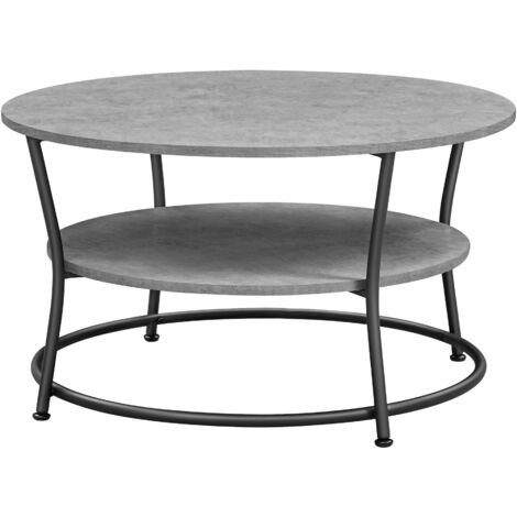 VASAGLE Table Basse, Table Ronde, Table de Salon avec Étagère de Rangement, Montage Facile, Cadre en Métal, Style Industriel, Gris Béton et Noir d'Encre