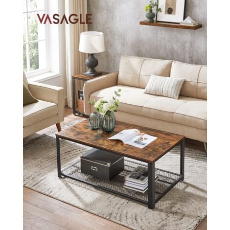VASAGLE Table Basse Vintage, Table de Salon, Bout de canapé, avec Grand Plateau, Pieds réglables, Protection du Plancher, Armature métallique Rigide, Montage Facile, Aspect Vieux Bois par SONGMICS LCT