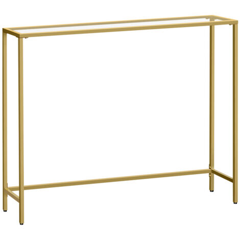 Vasagle – Table console en verre trempé 20x100x80cm – Pieds réglables – Couleur doré clair et transparent – Pour salon, entrée, couloir
